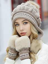 Недорогие Женские шляпы-Женский рождественский вязаный комплект шапки и перчаток, доступен в нескольких цветах, уютный и стильный, идеально подходит для зимнего отдыха на свежем воздухе и в качестве подарка к праздникам