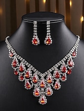 abordables Collier pour femme-Ensemble collier et boucles d'oreilles pendantes en argent plaqué violet pour femme - bijoux de mariée élégants en cristal pour mariages, bals de fin d'année et soirées habillées