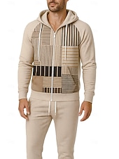 Недорогие спортивные костюмы-Муж. Толстовка Спортивный костюм Спортивный костюм из двух частей Кулиска Застегнуться Геометрия Наборы одежды Осень Зима Хаки Назначение На открытом воздухе Путешествия Легкость Мода Длинный рукав