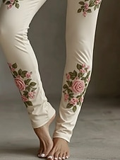  Per donna Leggings Leggings comodi Vacanza Vintage Stile Etnico Lunghezza intera Vita Alta Floreale Stampa Confortevole Elasticizzato Casuale Quotidiano Vacanza Beige Primavera Autunno Inverno