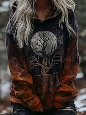  Női Pulóver Hoodie pulóver Grafika Állat Törzsi Punk Szüret Fémes Hosszú ujj Kapucni Normál felsők Hétköznapi Utca Sport Medence Sötétvörös Narancssárga Lóhere Tavasz Ősz Tél