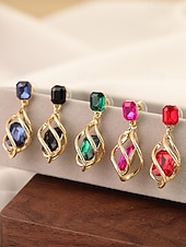 tanie Walentynki-Damskie kolczyki ze stopu metali, w wielu kolorach, elegancki design z kamieniem szlachetnym na święta Bożego Narodzenia i oficjalne okazje