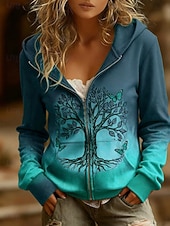 Χαμηλού Κόστους Τέχνη &amp; Σχεδίαση Κορυφές-Γυναικεία Φούτερ με φερμουάρ Φερμουάρ Στάμπα Μπροστινή τσέπη Γραφική Γεωμετρικό Αφηρημένο Ζεστό Βίντατζ Καθημερινό Μακρυμάνικο Με Κουκούλα Κανονικά μπλουζάκια Causal Δρόμος Καθημερινή Ένδυση