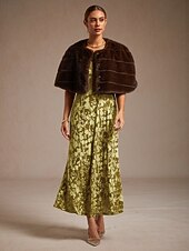 voordelige Bloemenjurk-dames maxi-jurk a-lijn jurk fluweel elegant feest bruiloft gast bloemen blad halve mouw v-hals smaragdgroen lente herfst winter