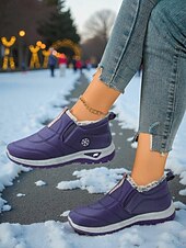 economico Sneakers da donna-Sneakers invernali da donna in caldo pile foderate in bordeaux - comode scarpe da esterno comode e impermeabili slip-on per il freddo e i viaggi di Natale