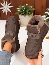 billiga Snö- och vinterstövlar-damkaffefärgade quiltade vinterkorta stövlar – varma slip-on pufferstövlar med foder i fuskpäls och rem för utomhusbruk i snö och vardagsbruk