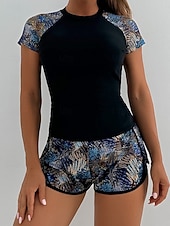 economico Tankini-Costume da bagno tankini da donna 2 pezzi pantaloni corti palmo controllo pancia vita alta slinguato senza schiena vacanza in spiaggia scollatura rotonda floreale con maniche corte