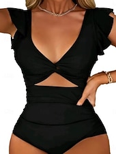 levne Jednodílné plavky-Dámské jednolité plavky zeštíhlující s řasením sexy s výřezem monokini s kontrolou břicha vysokým pasem štíhlé bez zad elegantní na dovolenou jednobarevné s V výstřihem bez rukávů