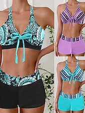 abordables Tankinis-Mujer Bañadores 2 piezas Slips Traje de baño Retazos Espalda al Aire Vacaciones Ropa de playa Floral Escote en Pico Sin Mangas Trajes de baño