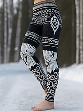 economico stampa vichinga-Leggings Boho Viking da donna vacanza stile etnico vintage a vita alta a lunghezza intera Stampa 3D astratta grafica ali d'angelo ad asciugatura rapida traspirabilità morbida elastica casual strada