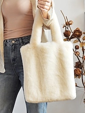 tanie Torby i torebki-damska pluszowa torba typu tote z motywem kociej buzi, dostępna w wielu kolorach, z miękkiego futerka, o uroczym i zabawnym designie, idealna na niezobowiązujące wyjścia i jako prezent