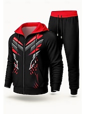 cheap Tracksuits-Men&#039;s Hoodie Tracksuit 2 Piece Tracksuit Drawstring Zip Up Geometric Clothing Suit Fall Black Vocation Outdoor Travel Lightweight Fashion Long Sleeve Sport Activewear Stretchy Regular Fit