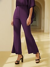 economico pantaloni da donna-pantaloni svasati in tencel roma bordeaux con elastico in vita casual per vacanze e feste
