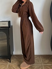 voordelige Romper-Dames Loungewear Rompertjes Modieus Sport Casual Heldere kleur Vetoketju Vakantie Huis Afspraakje Lange mouw Overhemdkraag Zwart Wit Wijn Bruin Donkergrijs Lente Herfst Winter Getailleerd