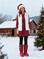 preiswerte Schnee- und Winterstiefel-Burgunderrote, wasserdichte Damen-Winterstiefel mit Kunstfellfutter – stylische Schneestiefel mit verstellbaren Riemen für Komfort und Wärme, perfekt für kaltes Wetter, Winteraktivitäten im Freien und Skiurlaube