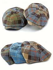 levne Pánské klobouky-Pánská vintage britská kostkovaná čepice pro novináře – polyesterový materiál, více barev, klasický retro styl pro běžné nošení a outdoor