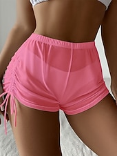 preiswerte Bikini-Höschen-Damen dehnbare Boxershorts Badeanzug Rüschen Dehnbare Boxershorts Hohe Taille Aktivurlaub Einfarbiger ärmelloser Badeanzug