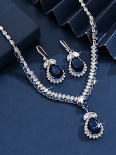 Недорогие Женское ожерелье-Женский комплект украшений из синего кристалла — элегантное каплевидное ожерелье со стразами и серьги-подвески для вечеринок, вечеров и официальных мероприятий