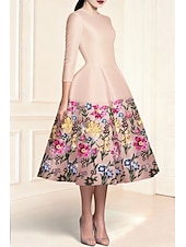  Linea ad A Lunghezza al pavimento Perline ricamate Abito Formale Abito da madre della sposa Abito da Sera Abito da ballo con sopragonna Abito formale Elegante Brillanti Floreale Manica 3/4 Girocollo