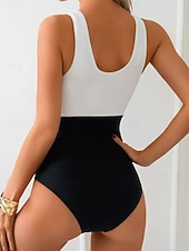 economico Costumi interi-Costume intero da donna arricciato monokini colore bloccato vita alta slim schiena scoperta elegante abbigliamento da spiaggia per vacanze scollatura a V costumi da bagno senza maniche