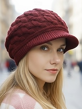 tanie Kapelusze damskie-Damska czapka z dzianiny akrylowej z podszewką z polaru, w wielu kolorach, wygodna i stylowa na święta Bożego Narodzenia i zimowe aktywności