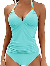 Недорогие Монокини-Купальник для женщин цельный с эффектом похудения рюшами сексуальный с вырезом монокини контролем живота высокой талией стройный без спинки для отдыха на пляже однотонный цвет с завязками на шее без