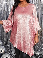 abordables T-shirt uni-Nouvel An Femmes Chemise ancien Tropical Élégant Hauts Longs robe demoiselle d honneur Tenue de soirée Fête Rose Claire Rouge Bleu Roi Bleu Ciel Dorée Automne Hiver