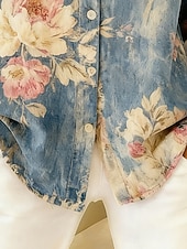 billiga Blommiga blusar-Women's Shirt Buttons Print Floral Bohemia Casual Long Sleeve Shirt Collar Crop Tops Daily Blue Spring Fall Winter