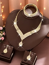 economico Matrimonio ACC-set di gioielli da donna con strass dorati: collana a goccia scintillante, orecchini pendenti &amp;bracciale di cristallo, eleganti accessori di tendenza per le feste &amp;eventi speciali