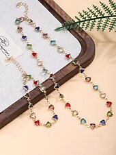 baratos Dia dos Namorados-Conjunto de colar e pulseira com pingente em formato de coração, feito de liga metálica, disponível em diversas cores – acessório perfeito para o Natal e Dia dos Namorados.