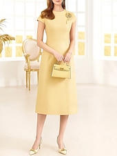 preiswerte Teelänge-Schlauchkleid Tee-Länge Cocktailkleid Langarm Rundhalsausschnitt Elegant Vintage Party Spandex Polyester Brautmutterkleid mit Perlenstickerei