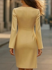 Χαμηλού Κόστους Απλό Φόρεμα-Γυναικεία Μίνι φόρεμα Φορέματα Blazer Φόρεμα σε ευθεία γραμμή Κομψό Μοντέρνα Καθημερινά Γραφείο Αργίες Κανονικό Σκέτο Μακρυμάνικο Λαιμόκοψη V Μαύρο Κίτρινο Ανθισμένο Ροζ Ρουμπίνι Φθινόπωρο Χειμώνας