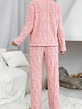 preiswerte Damen Loungewear-Damen Schlafanzug Freizeitkleidung Schlafanzug Set Lässig Einfarbig Elastischer Bund Hose Heim Täglich Bett Langarm Rundhalsausschnitt Rosa Herbst Winter Lässiger Schnitt