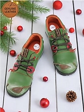 preiswerte Damenschnürschuhe-Grüne Oxford-Schnürschuhe aus Leder für Damen mit roten Nähten, handgefertigte Retro-Freizeitschuhe für Damen, perfekt für Weihnachtsoutfits und den Alltag im Herbst