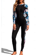 billiga One Pieces Rash Guards-Dam Rash-guards Helkroppsutslagskydd Surfdräkt i ett stycke Blommig Tropisk Dragkedja med inbyggd BH Dragkedja fram UV Solskydd Fullständig Täckning UPF50+ Långärmad Heltäckande Badkläder Kroppsdräkt