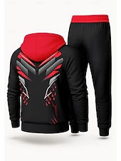 cheap Tracksuits-Men&#039;s Hoodie Tracksuit 2 Piece Tracksuit Drawstring Zip Up Geometric Clothing Suit Fall Black Vocation Outdoor Travel Lightweight Fashion Long Sleeve Sport Activewear Stretchy Regular Fit