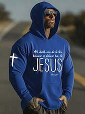 preiswerte 3D-Kapuzenpullis für Männer-Herren Kreuz Jesus Kapuzensweatshirt Pullover-Hoodie Lässiger Hoodie Pullover Mode Täglich Urlaub Lässig Vintage-Retro Mit Kapuze Urlaub Streetwear Festival Blau Schwarz Weiß Rote Grün Drucken Herbst
