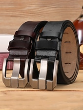 abordables Cinturones de hombre-Cinturón de piel auténtica para hombre – diseño clásico con hebilla de acero inoxidable, perfecto para regalos de Navidad y para uso diario.