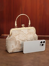 abordables Pochettes et sacs à main de soirée-Pochette élégante pour femme avec anse en nacre - motif floral brodé et finitions dorées, disponible en plusieurs couleurs, idéale pour les mariages, les fêtes et les occasions formelles.