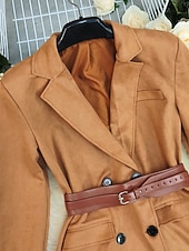 cheap Blazers &amp; Suits-Women's Winter Coat Blazer Warm Comfortable Pocket Buttons Active Fashion Solid Color Outdoor Vacation Going out Weekend Long Turndown Regular Fit Long Sleeve Outerwear Khaki Fall Winter