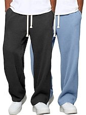 お買い得  ストレートレッグ-マルチパック 2個 男性用 グレー+ブラック スウェットパンツ ズボン ドローストリング 弾性ウエスト 平織り バケーション デイリーウェア ポリエステル 春