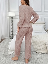 Χαμηλού Κόστους Γυναικεία Μπλουζάκια και Παντελόνια Ύπνου-Γυναικεία Σετ Πυτζάμες Καθημερινό Ανατομικό Μονόχρωμες Ελαστική μέση Παντελόνι Σπίτι Καθημερινά Μακρυμάνικο Λαιμόκοψη V Λευκό Ανθισμένο Ροζ Άνοιξη Φθινόπωρο Χειμώνας Κανονικό