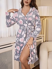 tanie Dzień Zakochanych Sen &amp; Lounge-Damskie Szata Codzienny Wygoda Serce Panterka Wiązanie Dom Codzienny Długi rękaw W serek Niebieski Biały Rumiany róż Brązowy Szary Wiosna Jesień Zima Regularny