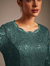  Dámské Midi šaty Šifonové šaty Elegantní Svatební host Koktejlový večírek Čajový dýchánek Flitry Krajka Pevná barva 3/4 délka rukávu Tričkový Smaragdová zeleň