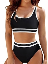 halpa Bikinisetit-Naisten Uima-asut Bikinit 2 kpl Alushousut Uimapuku Ohut Avoin selkä Loma Ranta-asut Yhtenäinen väri U kaula-aukko Hihaton Uimapuvut