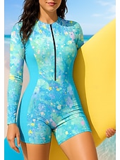 levne Rash guardy One Piece-Dámské Ochrana proti vyrážce Plavky Boyleg Květinový Zapni Vyjímatelné vycpávky Přední zip UV ochrana proti slunci UPF50+ Ultra lehký (UL) Dlouhý rukáv Plavky Ochrana proti vyrážce Surfování Plážov