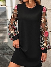 cheap Mini Black Dress-Women's Mini Dress Casual Dress T Shirt Dress Tee Dress Print Dress Modern Daily Outdoor Vacation Regular Fit Floral Long Sleeve Crew Neck Blue Black Apricot Summer Spring