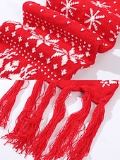 abordables Foulards pour femmes-Écharpe de Noël tricotée pour femme, en acrylique, motif jacquard rouge et blanc avec rennes et flocons de neige, accessoire festif d'hiver pour les fêtes de fin d'année