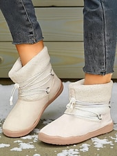 halpa Lumi- ja talvisaappaat-Naisten khakinväriset, leveälestiset, fleecevuorilla varustetut talvisaappaat – lämpimät nilkkurit kiristysnyörillä lumeen, kävelyyn, ulkoiluun ja jokapäiväiseen käyttöön.