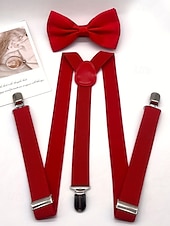 billiga Bröllop ACC-Herrset med hängslen och fluga i polyester, flera färger, perfekt för jul och formella evenemang